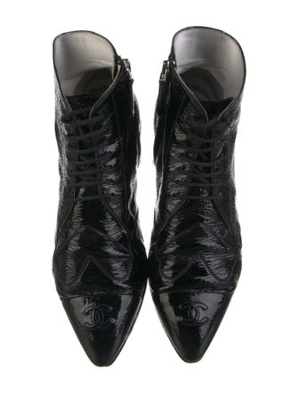 Chanel Interlocking CC Logo Patent Leather Boots