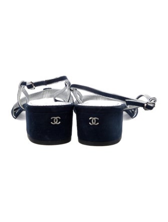 Chanel Interlocking CC Logo Suede Slingback Sandals