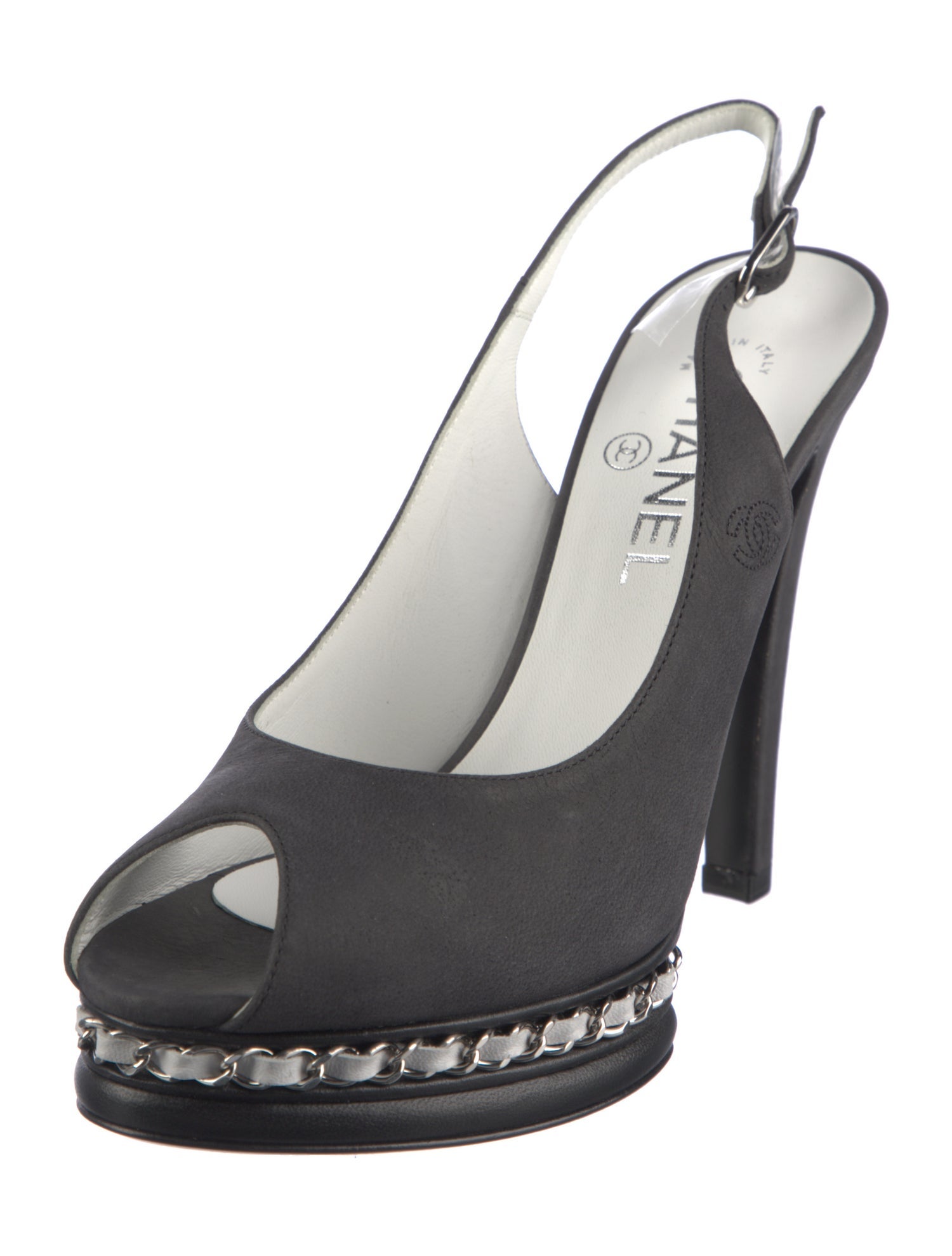 Chanel Chain-Link Accent Nubuck Slingback Pumps