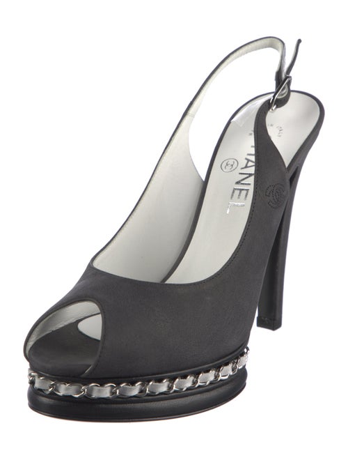 Chanel Chain-Link Accent Nubuck Slingback Pumps