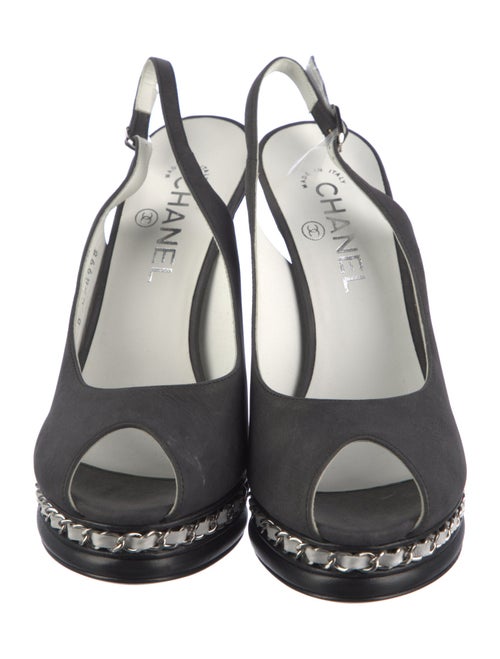 Chanel Chain-Link Accent Nubuck Slingback Pumps