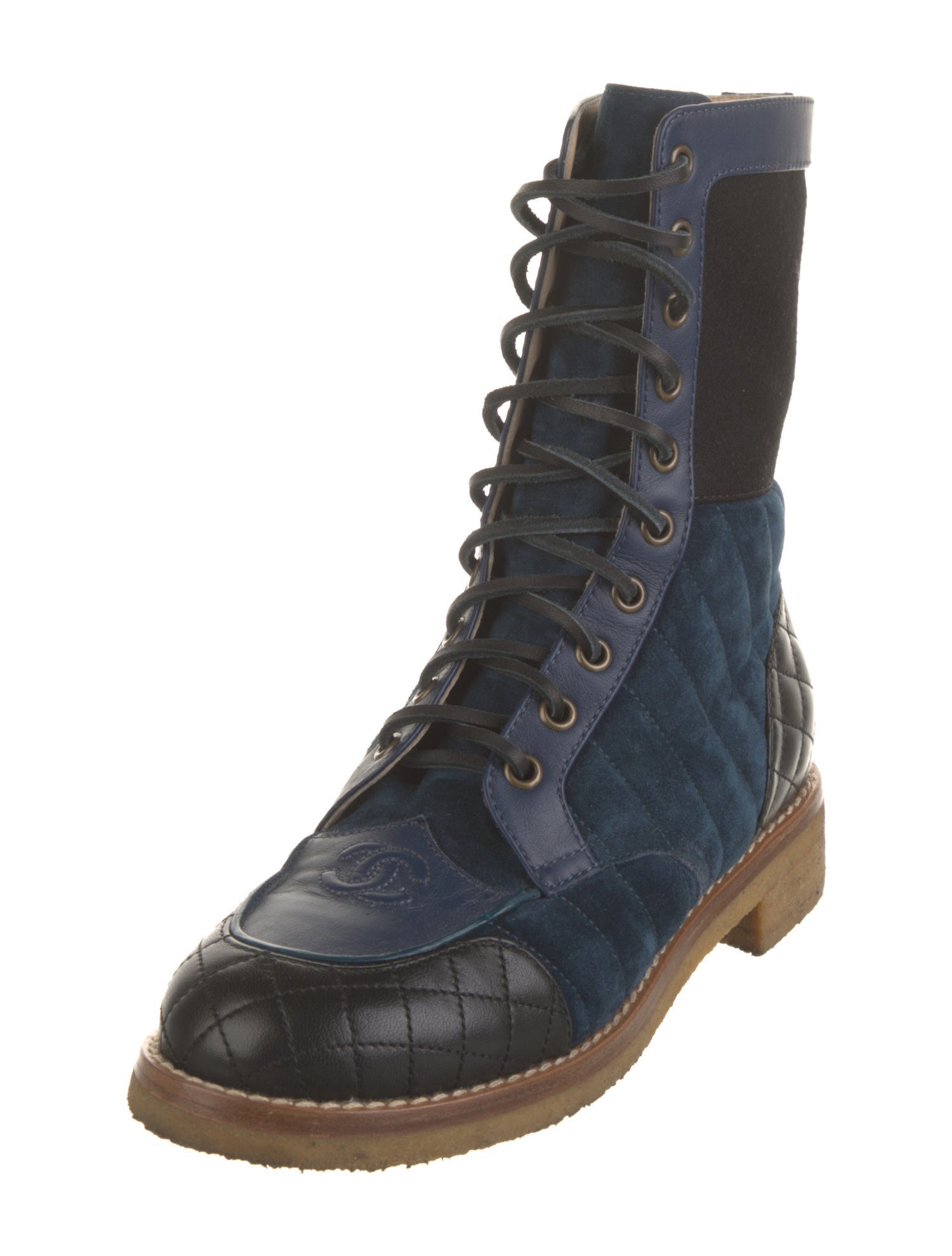 Chanel Interlocking CC Logo Suede Combat Boots