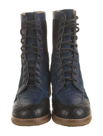 Chanel Interlocking CC Logo Suede Combat Boots