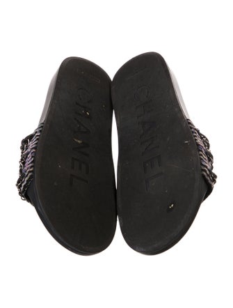 Chanel Interlocking CC Logo Tweed Slides