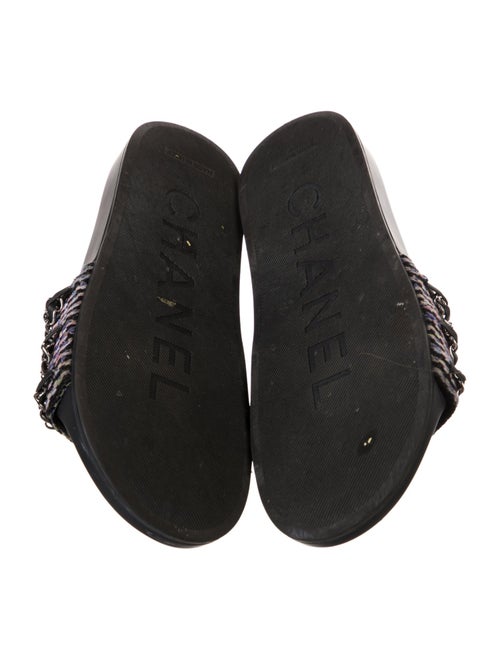 Chanel Interlocking CC Logo Tweed Slides