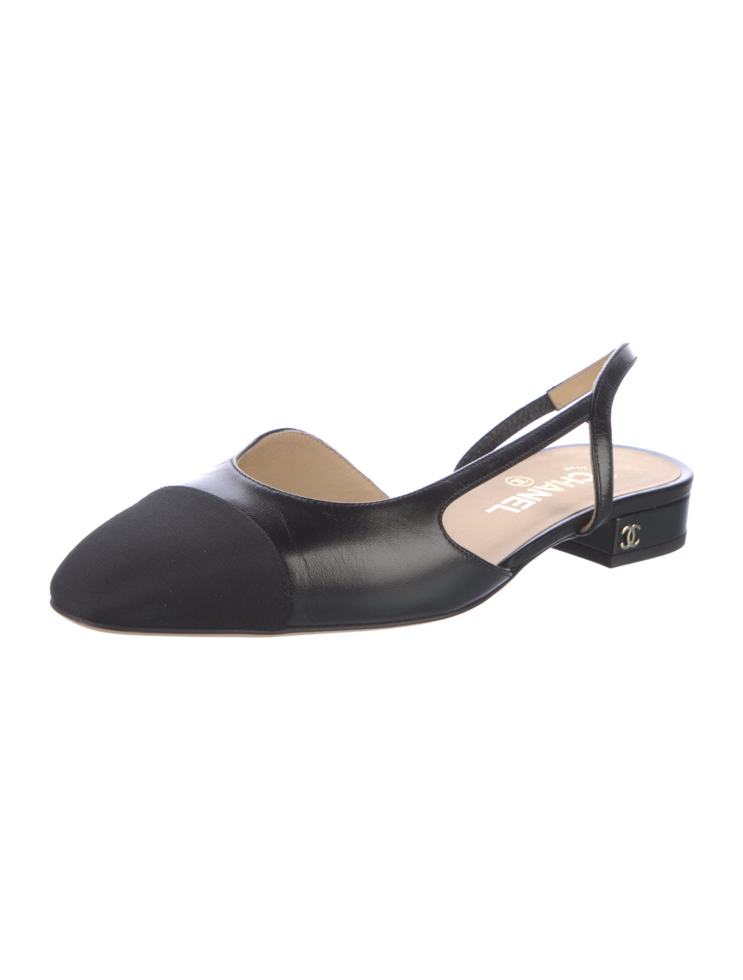 Chanel Interlocking CC Logo Leather Slingback Flats