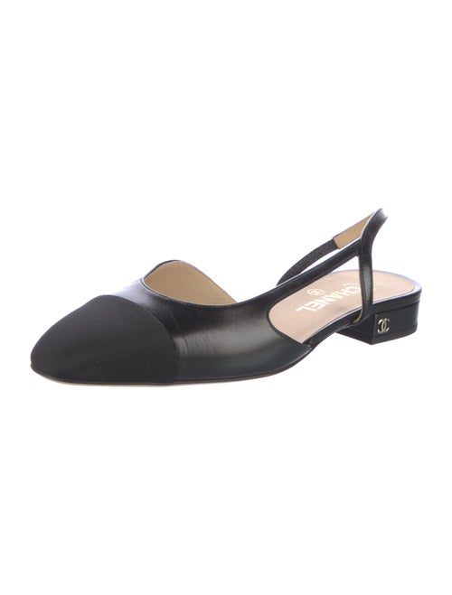 Chanel Interlocking CC Logo Leather Slingback Flats
