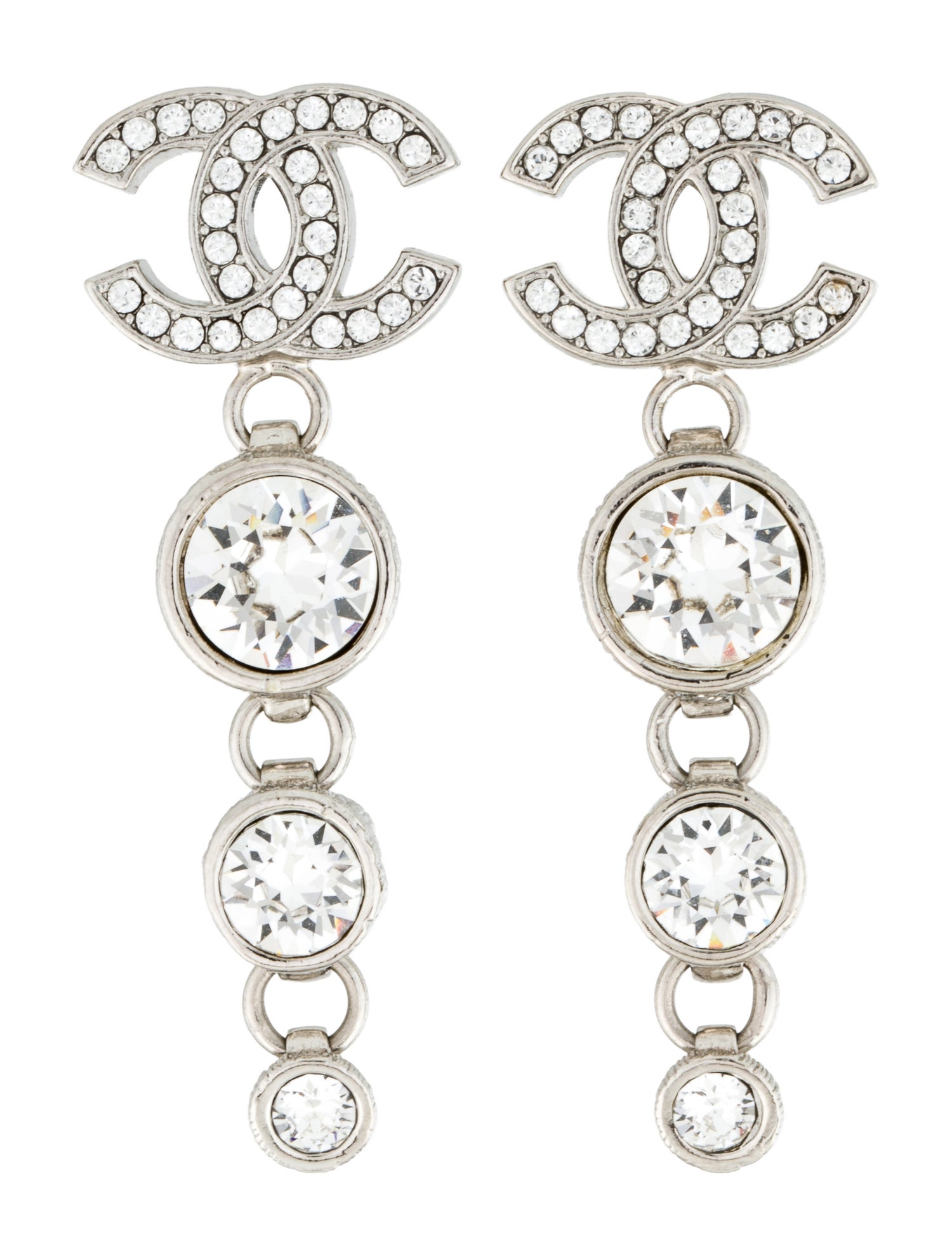 Chanel 2023 Strass CC Drop Earrings