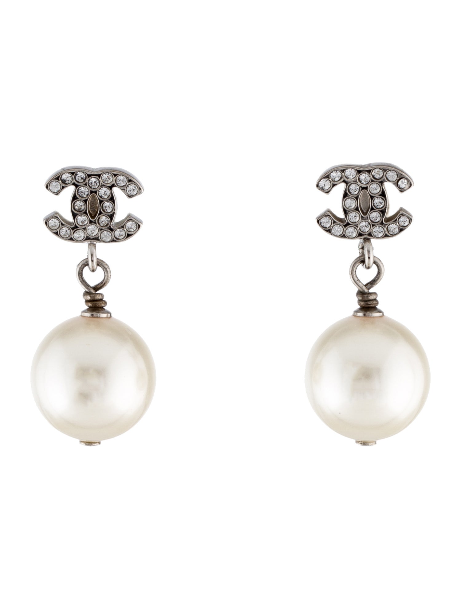 Chanel 2022 Faux Pearl & Strass CC Drop Earrings