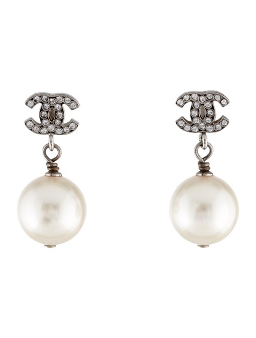Chanel 2022 Faux Pearl & Strass CC Drop Earrings