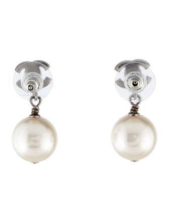 Chanel 2022 Faux Pearl & Strass CC Drop Earrings