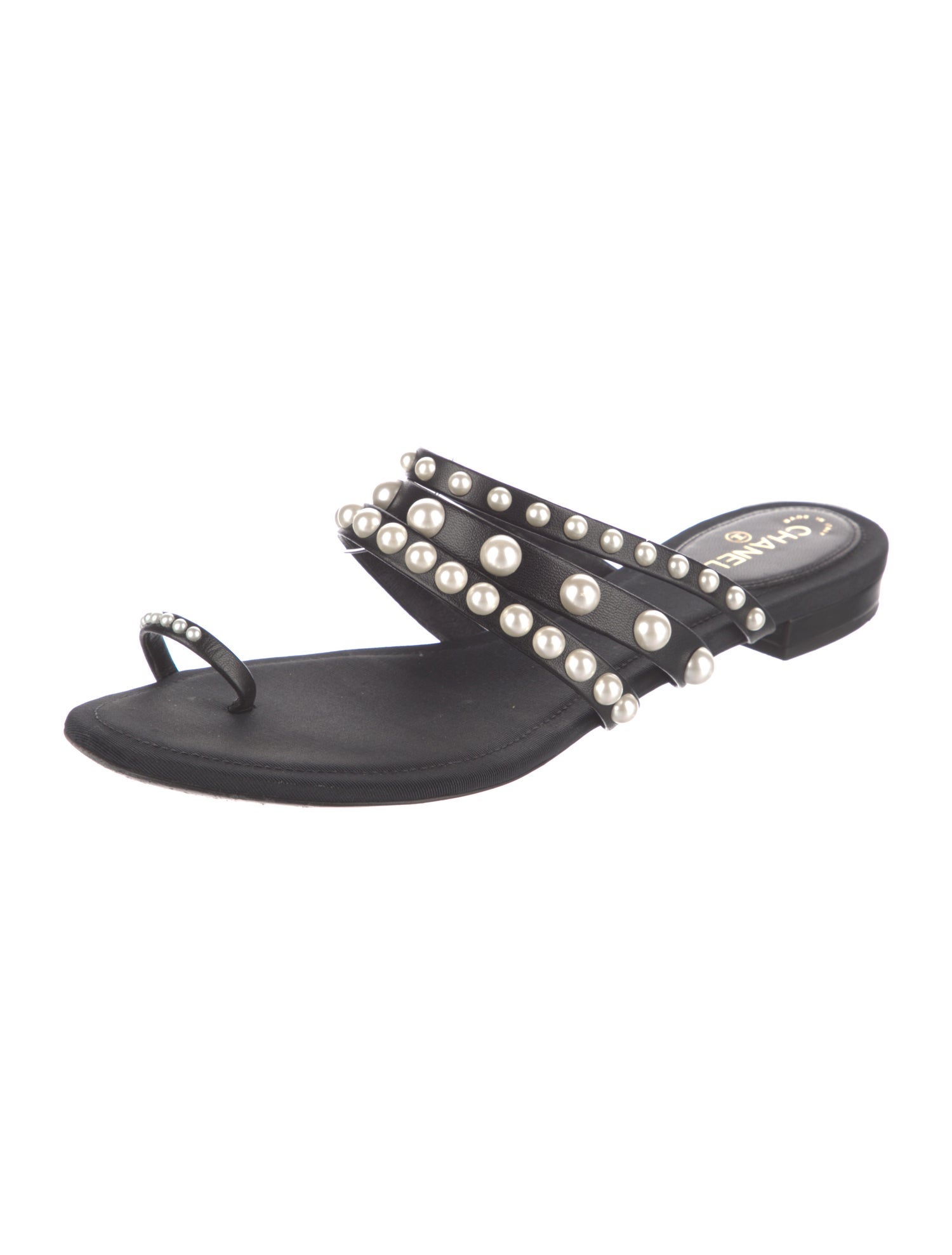 Chanel Interlocking CC Logo Leather Slides