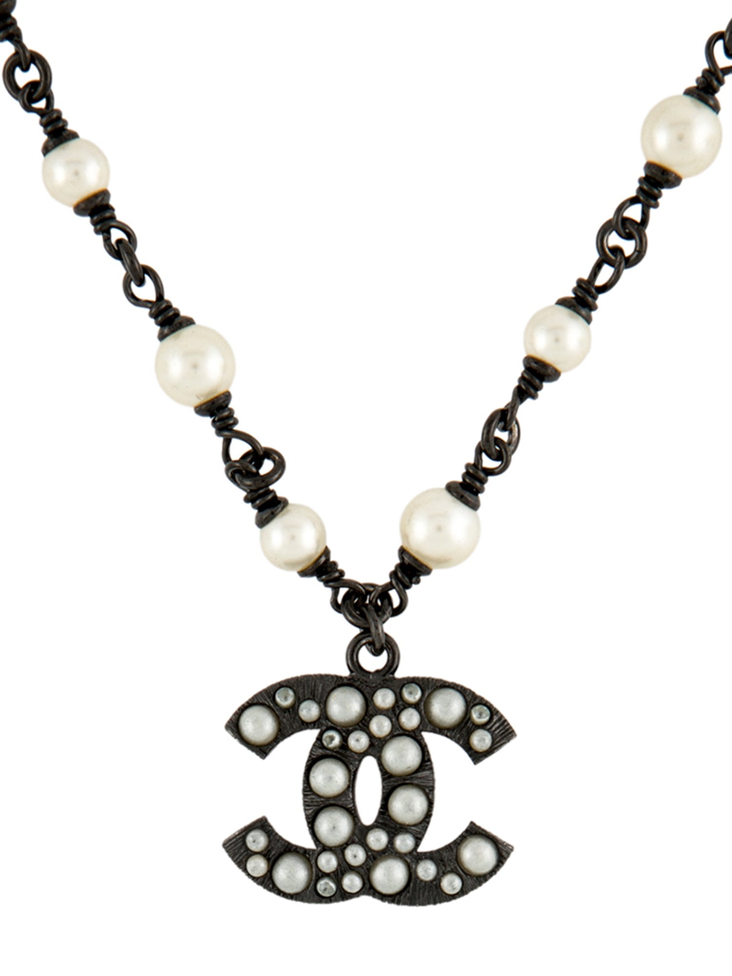 Chanel Faux Pearl CC Pendant Necklace