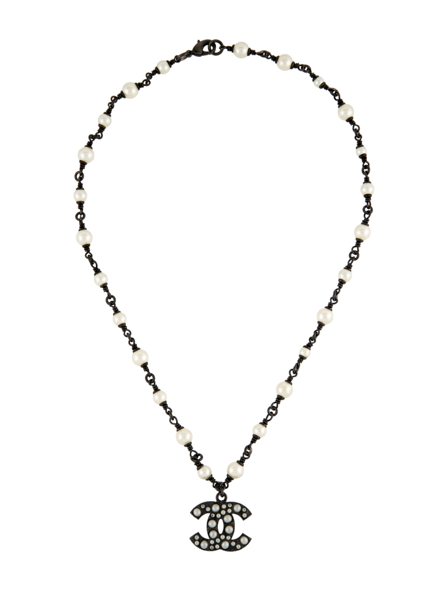 Chanel Faux Pearl CC Pendant Necklace