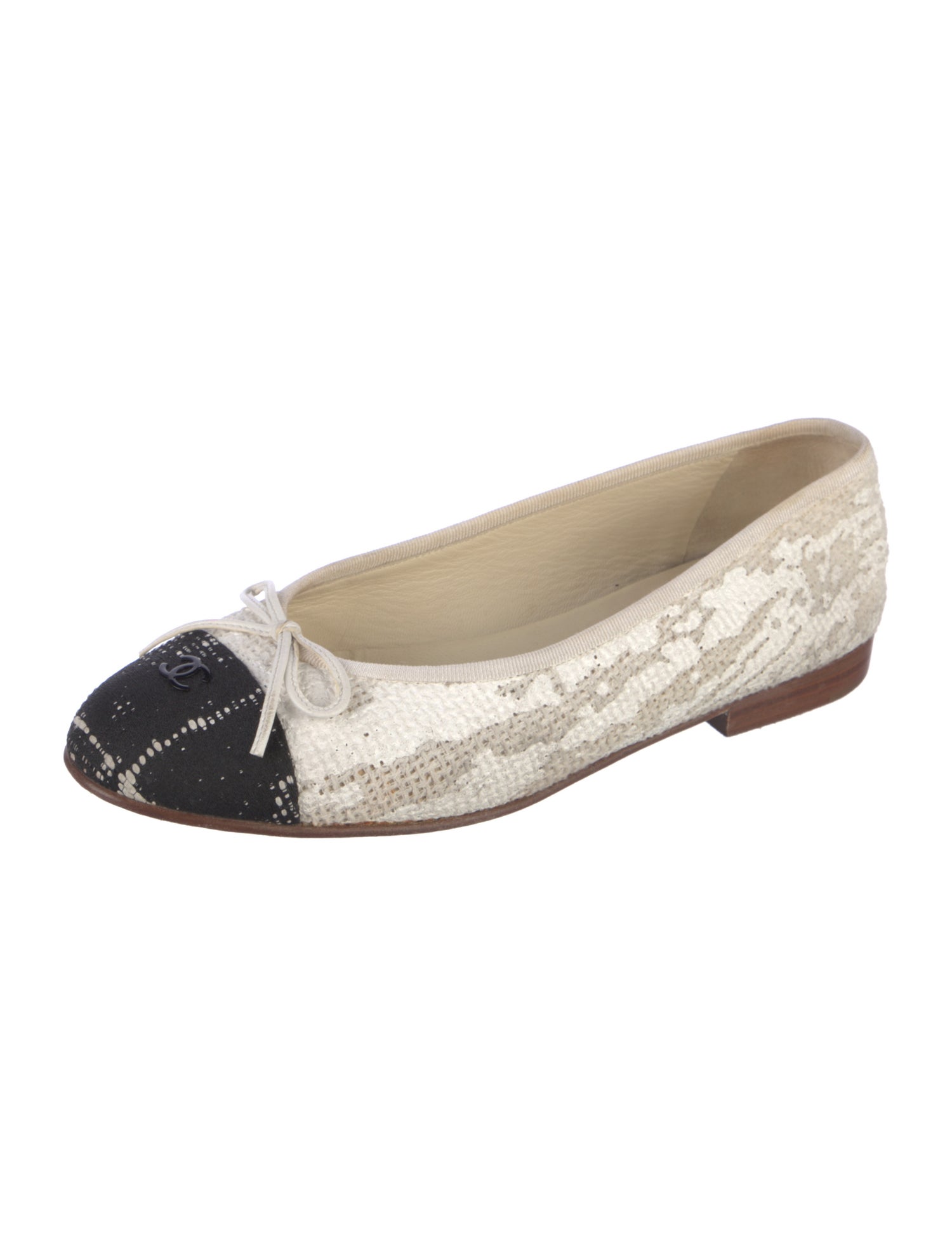 Chanel Interlocking CC Logo Tweed Ballet Flats