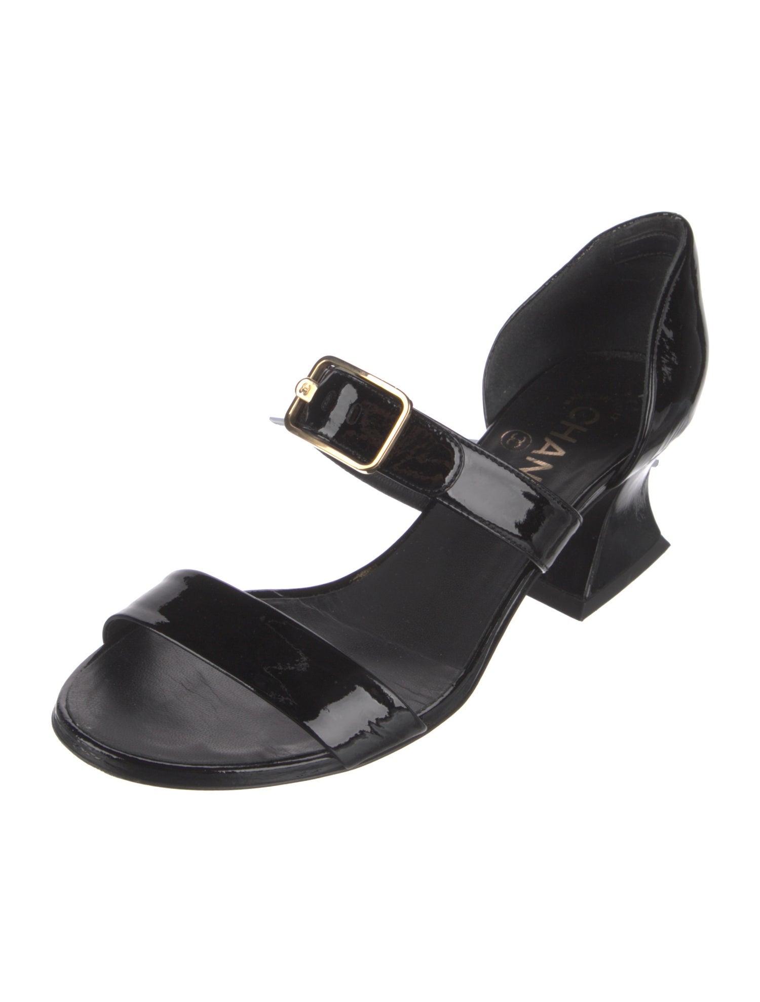 Chanel Interlocking CC Logo Patent Leather Sandals