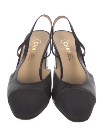 Chanel Interlocking CC Logo Leather Slingback Pumps