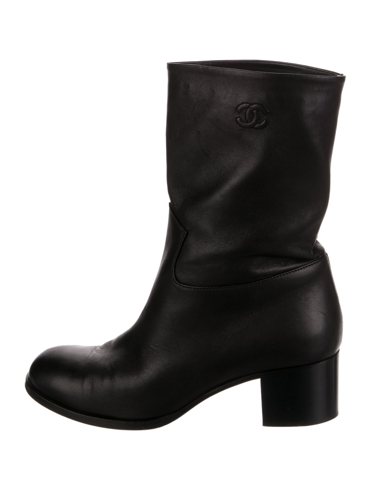 Chanel Interlocking CC Logo Leather Moto Boots