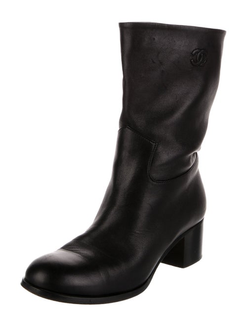 Chanel Interlocking CC Logo Leather Moto Boots