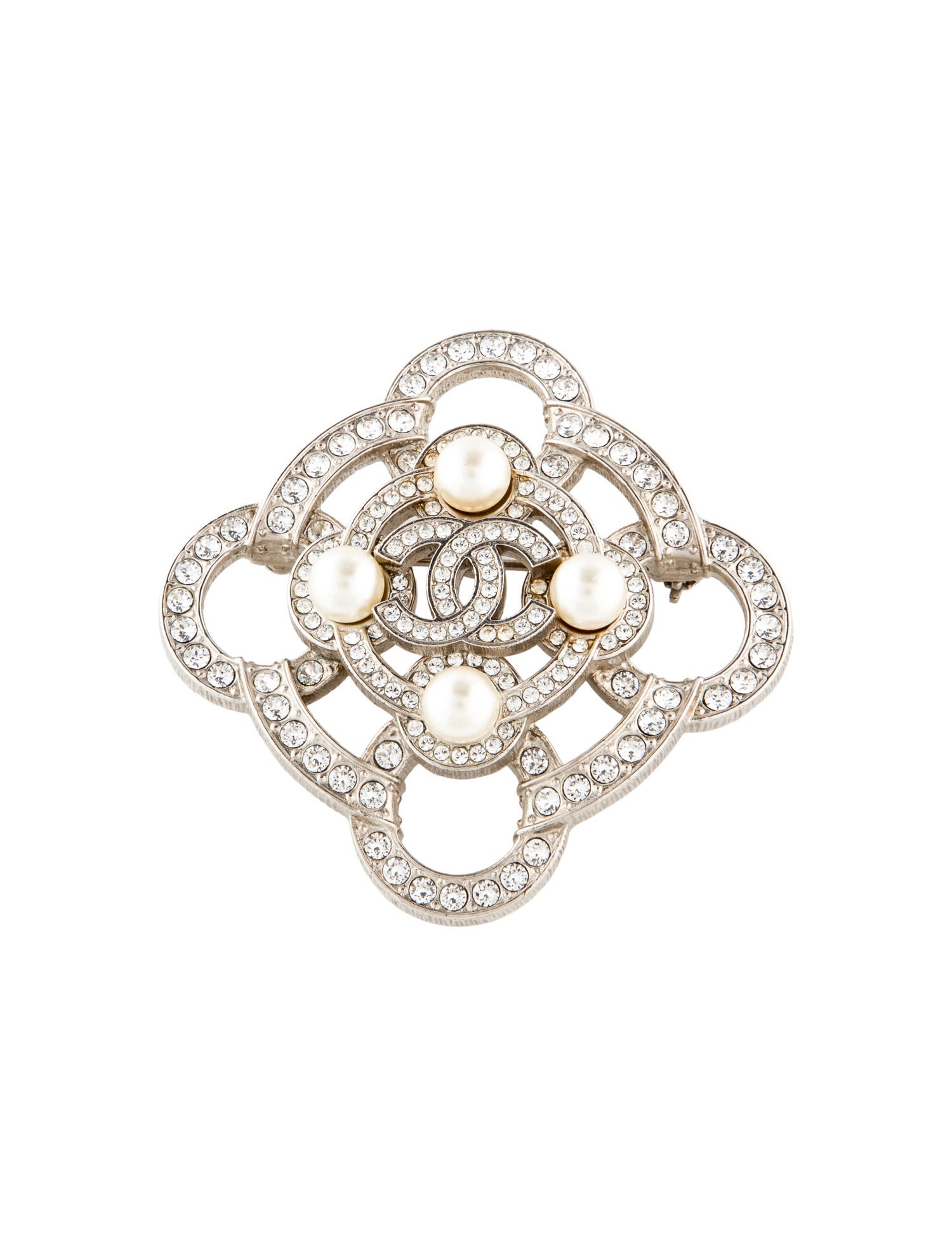 Chanel Faux Pearl & Strass CC Brooch