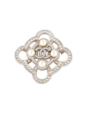 Chanel Faux Pearl & Strass CC Brooch