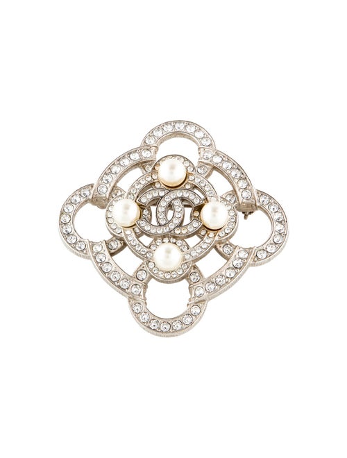 Chanel Faux Pearl & Strass CC Brooch