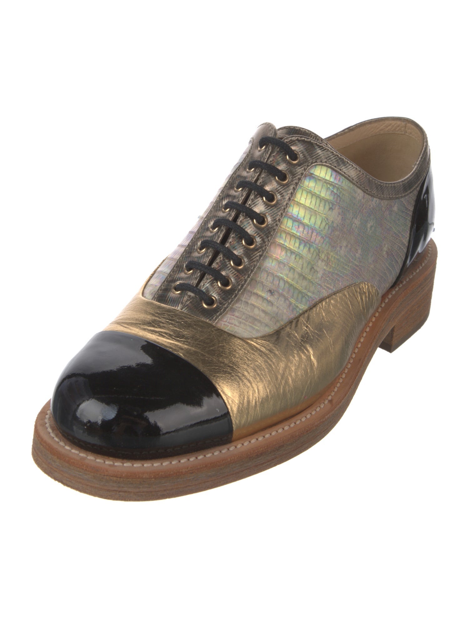 Chanel Leather Colorblock Pattern Oxfords