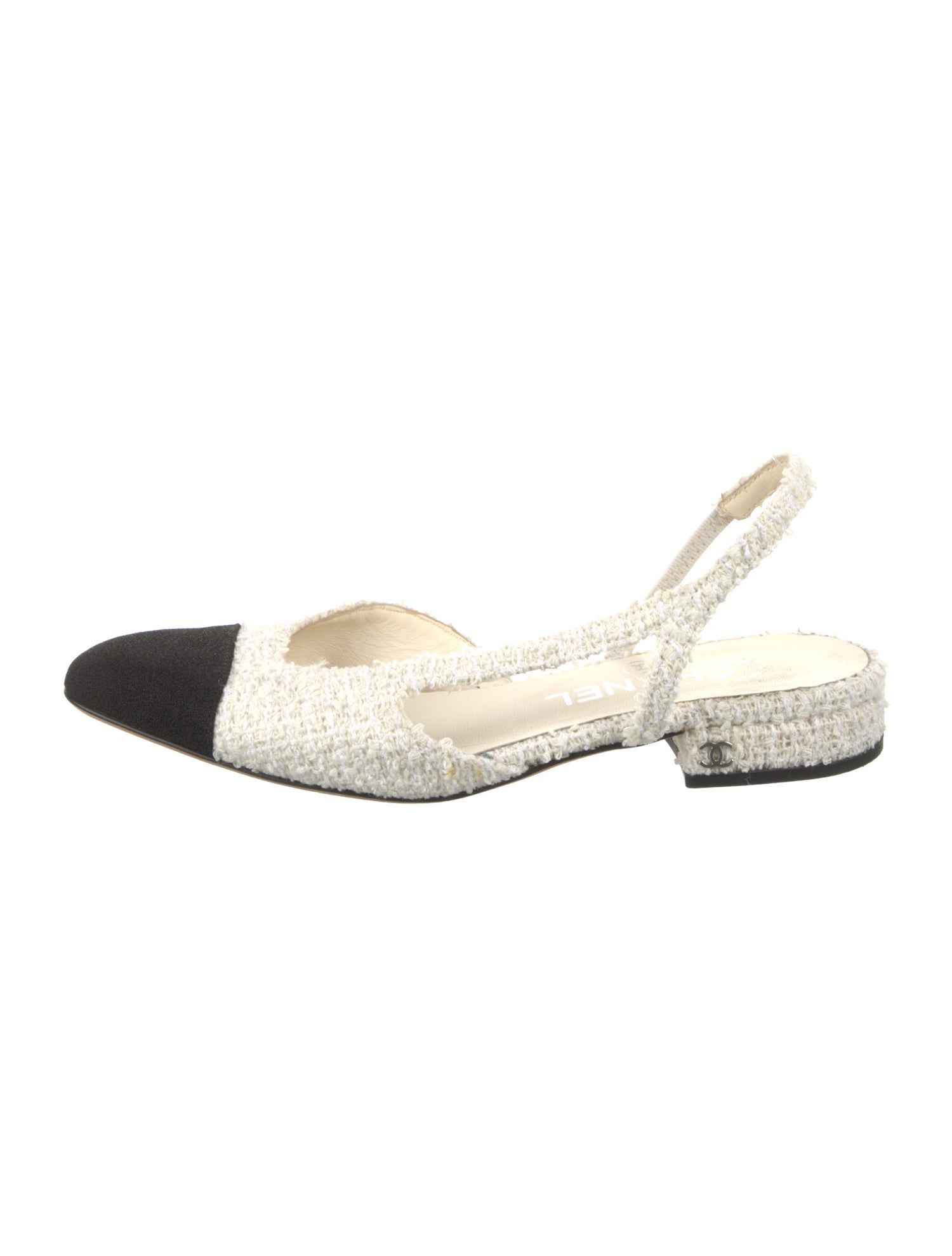 Chanel Interlocking CC Logo Tweed Slingback Flats