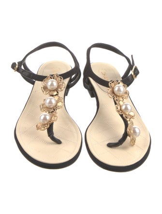 Chanel 2016 Faux Pearl Accents Slingback Sandals