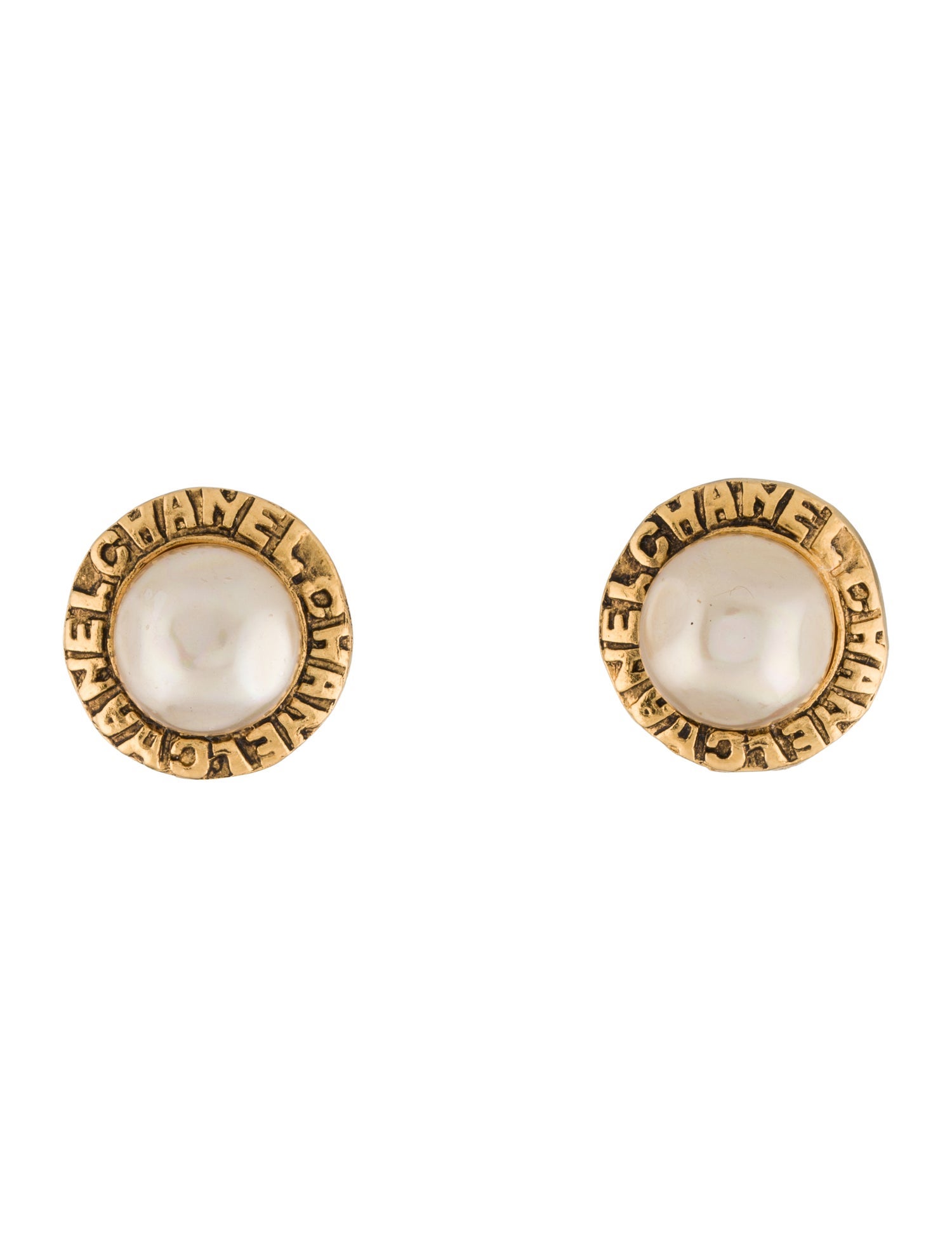 Chanel Vintage Faux Pearl 'Chanel' Clip-On Earrings