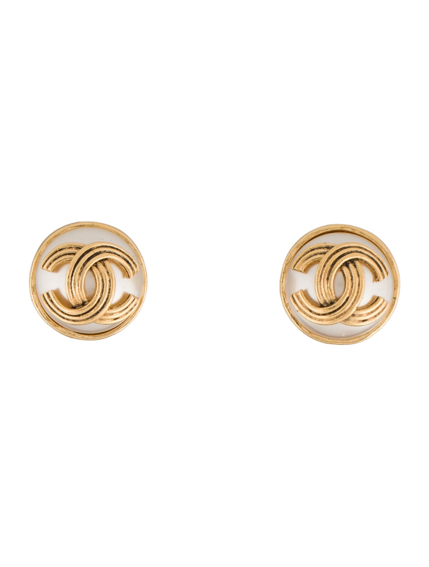 Chanel Vintage Faux Pearl CC Clip-On Earrings