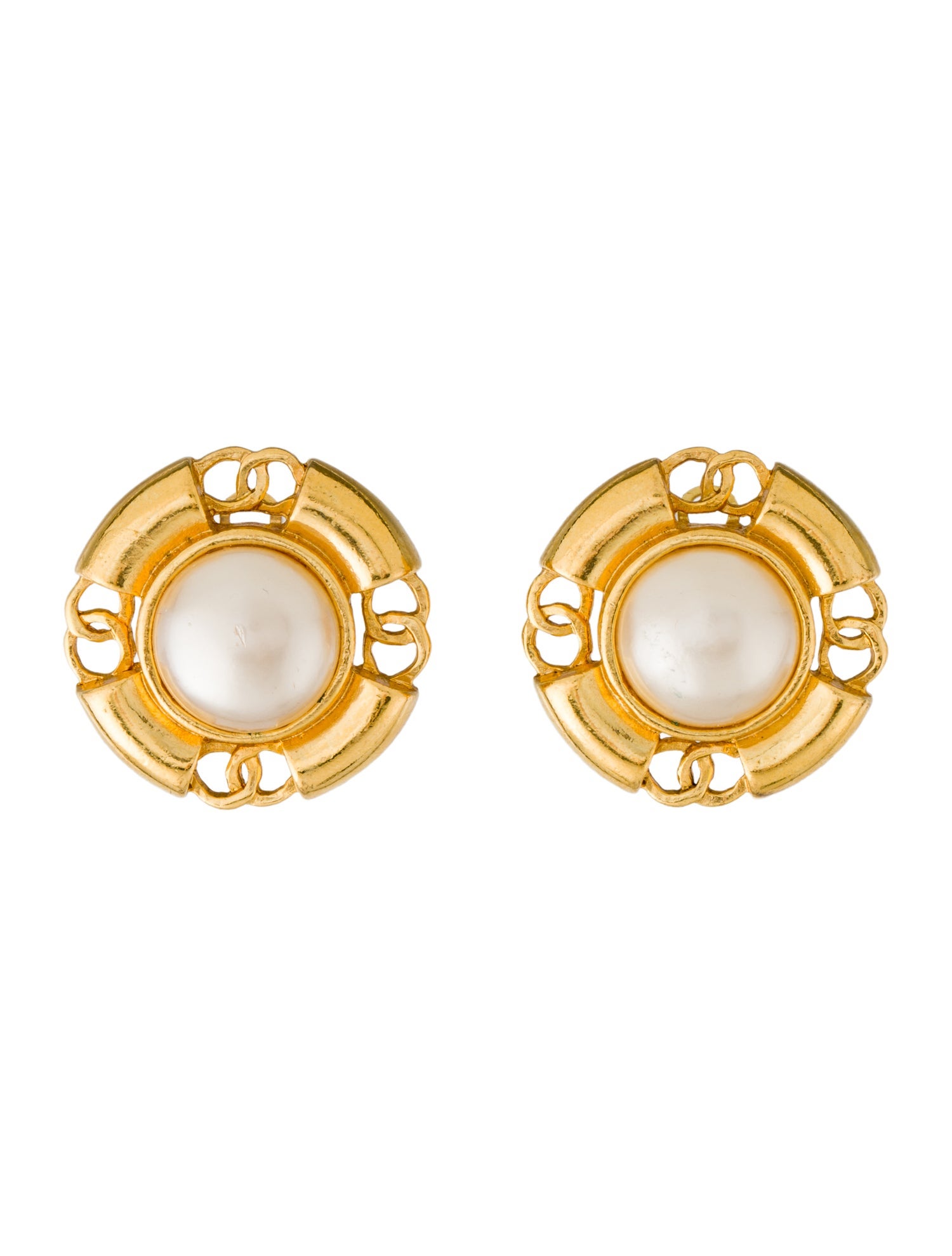 Chanel Faux Pearl CC Clip-On Earrings