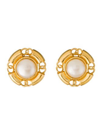 Chanel Faux Pearl CC Clip-On Earrings