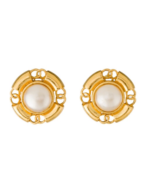 Chanel Faux Pearl CC Clip-On Earrings