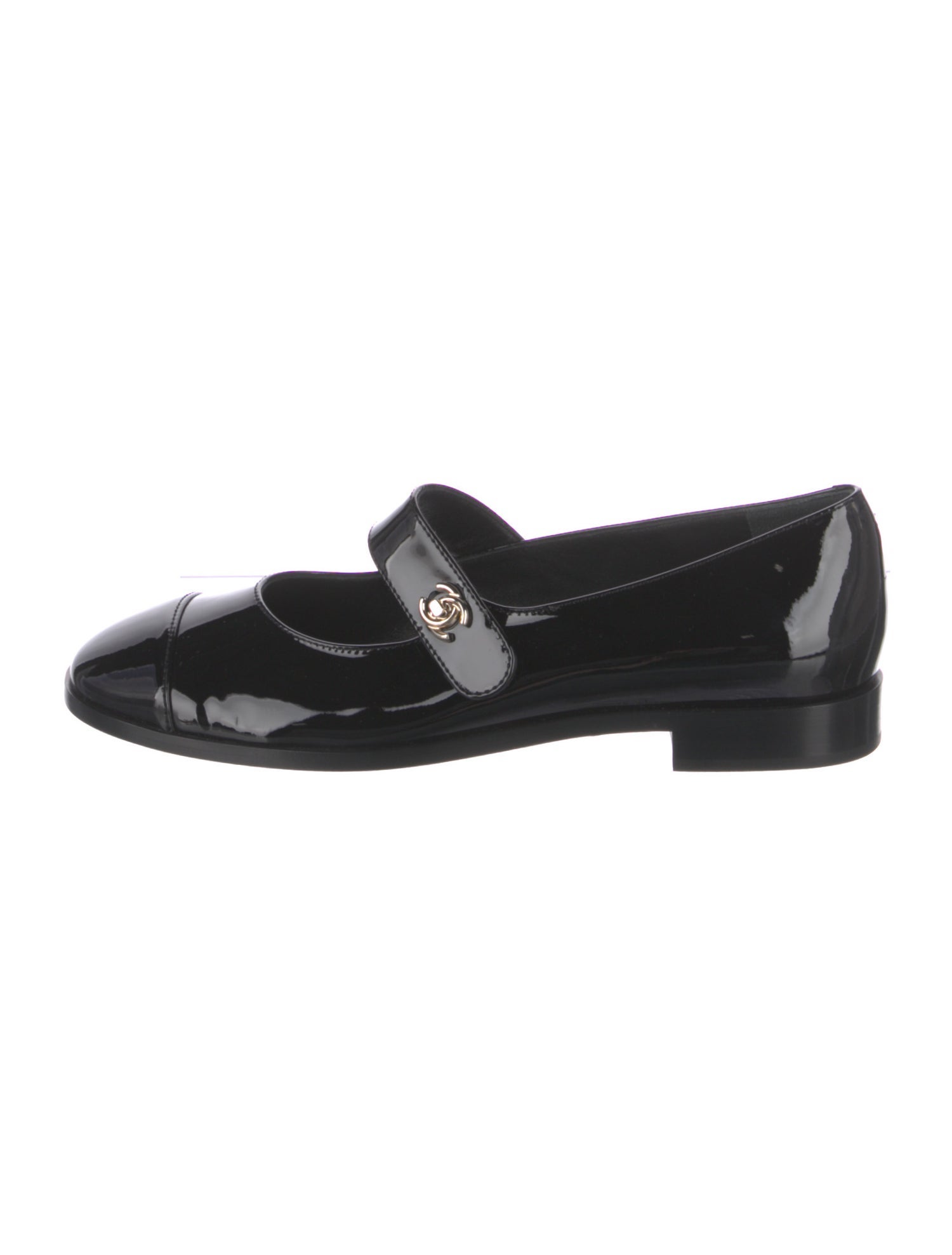 Chanel Interlocking CC Logo Patent Leather Mary Jane Flats