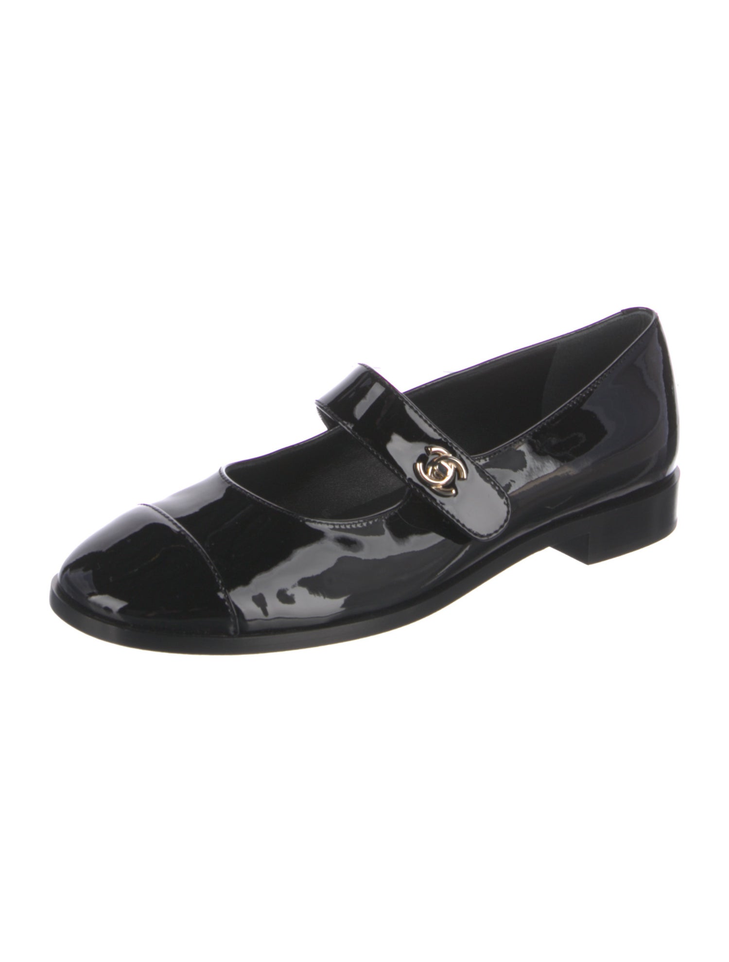 Chanel Interlocking CC Logo Patent Leather Mary Jane Flats