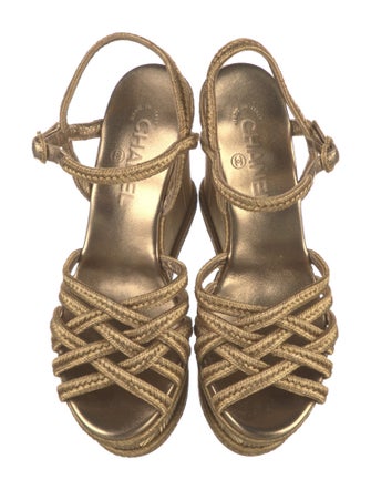 Chanel Interlocking CC Logo Raffia Espadrilles