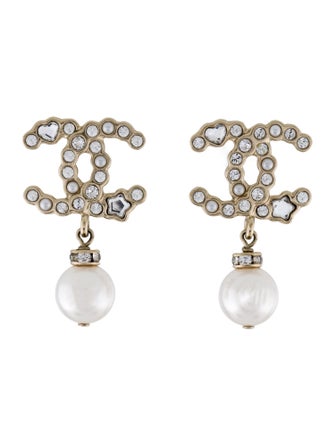 Chanel 2025 Faux Pearl & Strass CC Drop Earrings