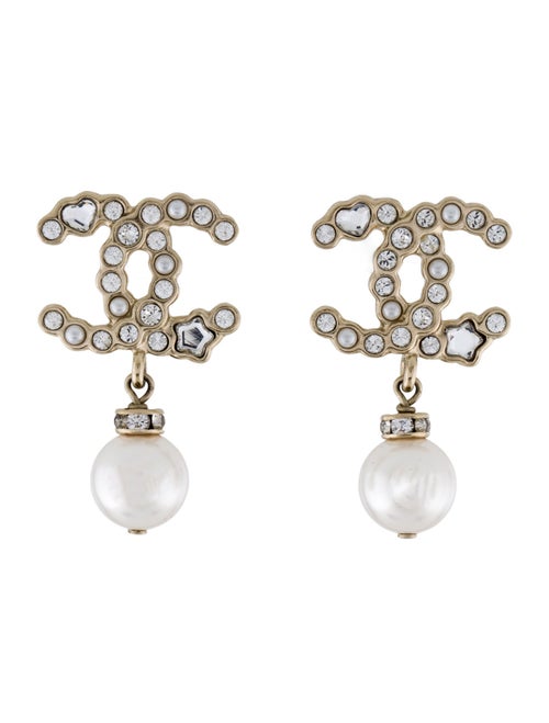 Chanel 2025 Faux Pearl & Strass CC Drop Earrings