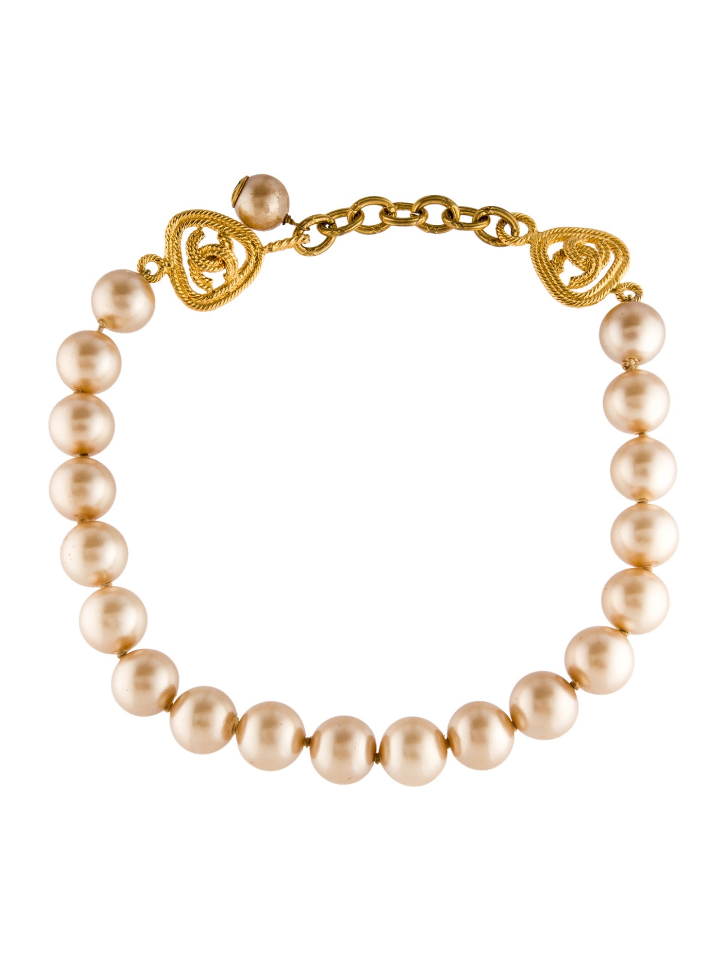 Chanel Vintage Faux Pearls CC Beaded Collar Necklace