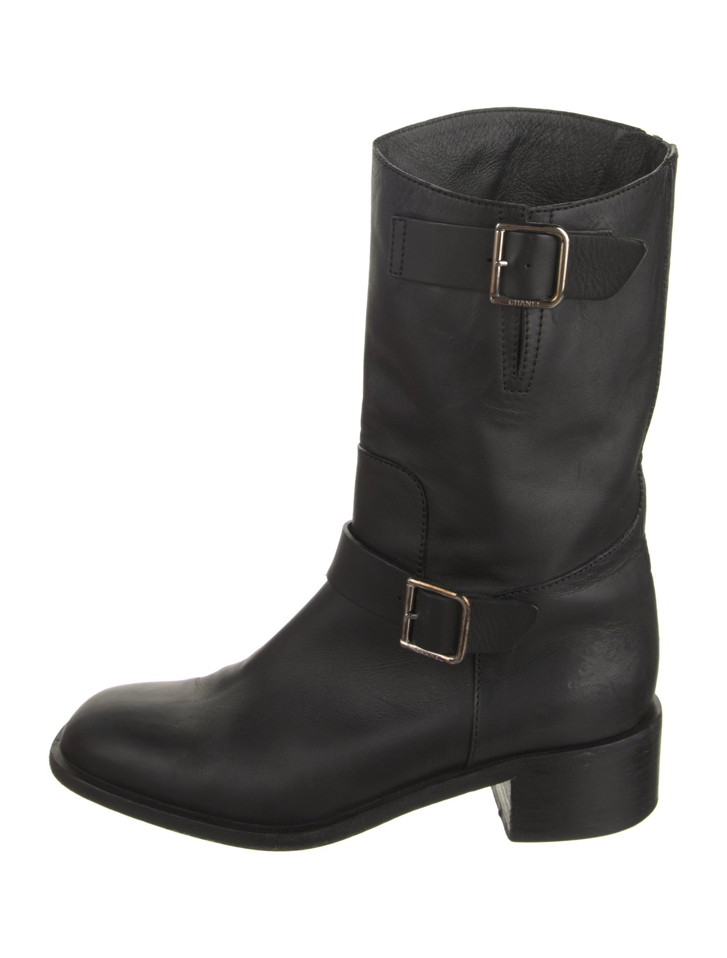 Chanel Interlocking CC Logo Leather Moto Boots