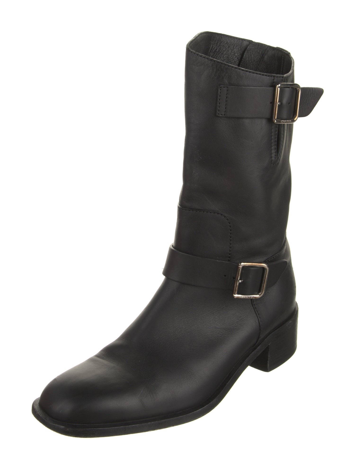 Chanel Interlocking CC Logo Leather Moto Boots