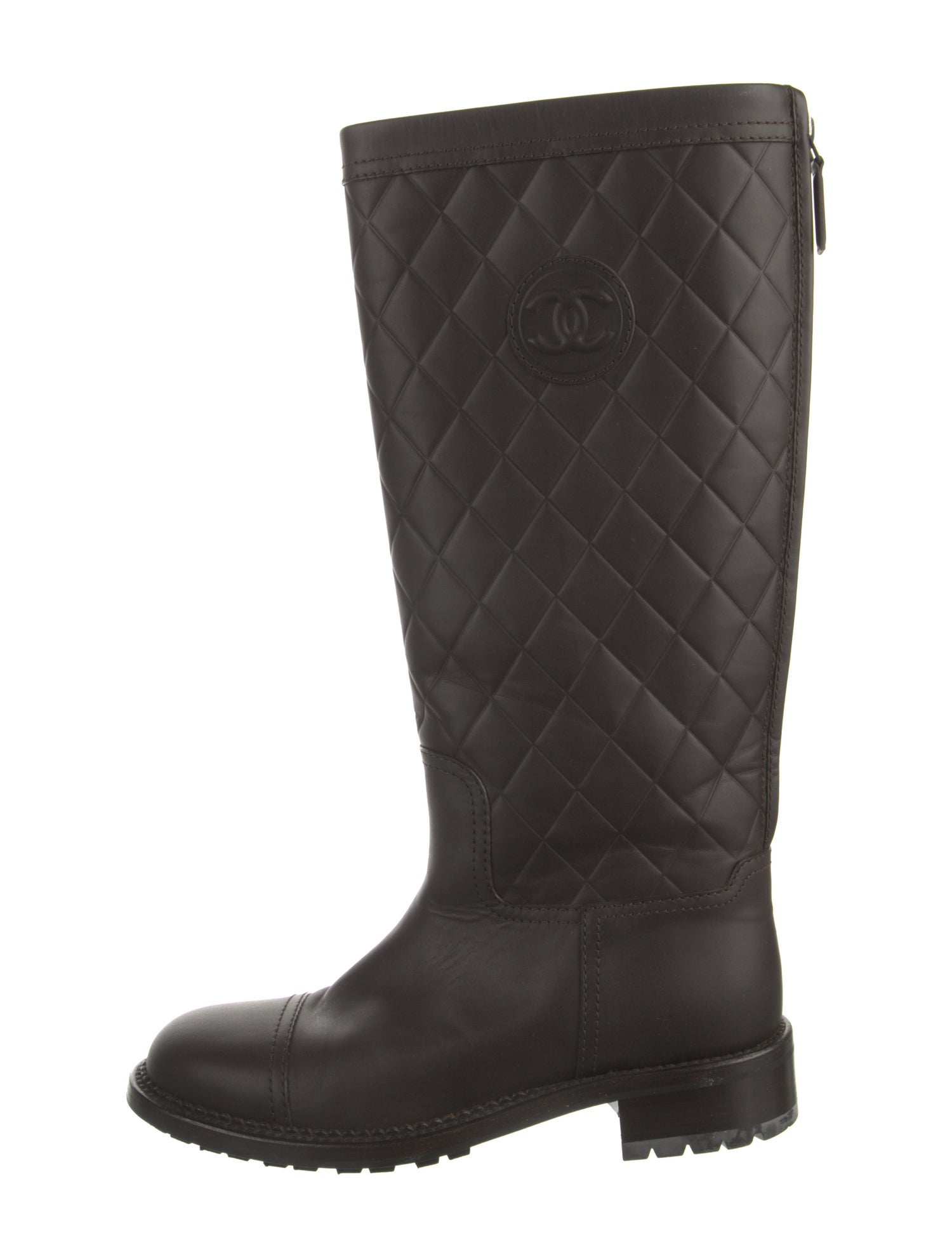 Chanel Interlocking CC Logo Leather Rain Boots