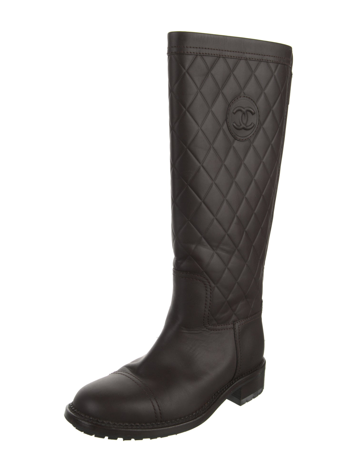 Chanel Interlocking CC Logo Leather Rain Boots