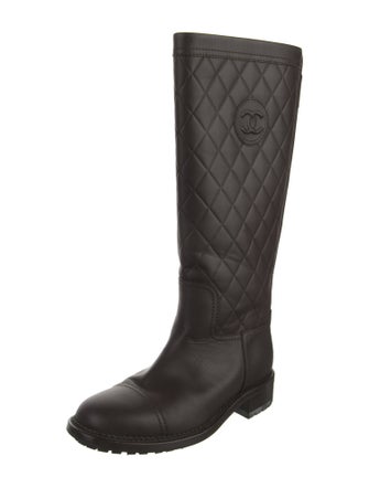Chanel Interlocking CC Logo Leather Rain Boots
