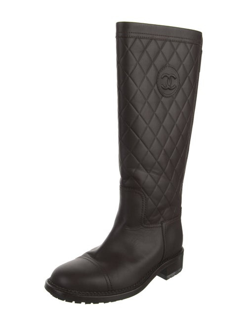 Chanel Interlocking CC Logo Leather Rain Boots