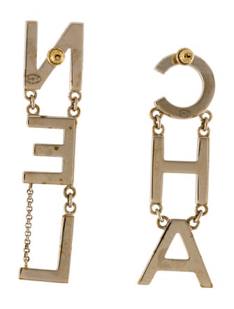 Chanel 2020 'CHA-NEL' Drop Earrings