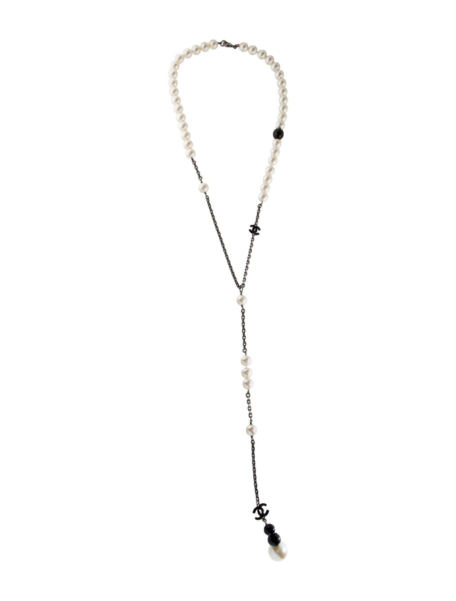 Chanel Vintage Faux Pearl CC Lavalier Necklace