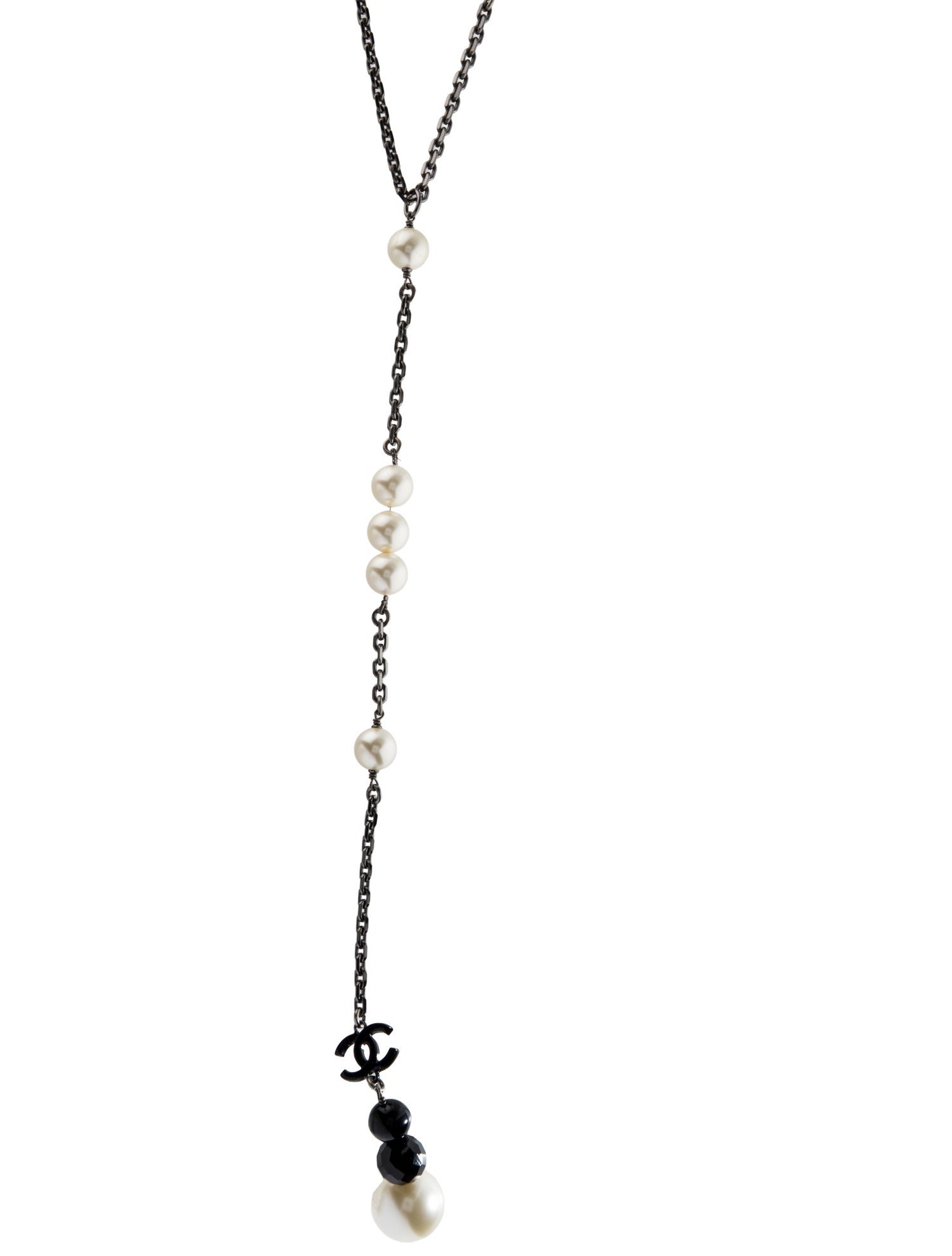 Chanel Vintage Faux Pearl CC Lavalier Necklace