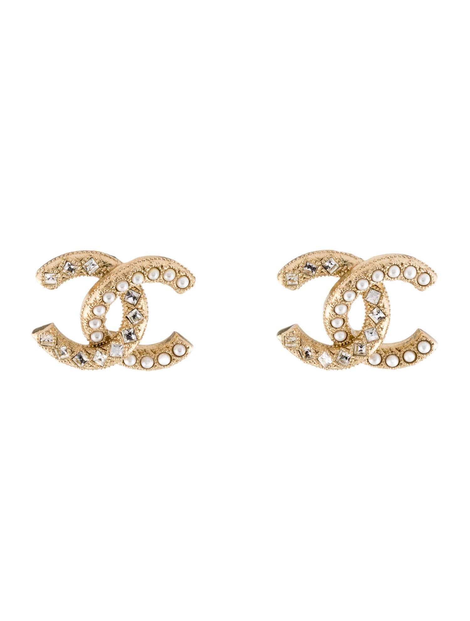 Chanel Strass & Faux Pearl CC Stud Earrings